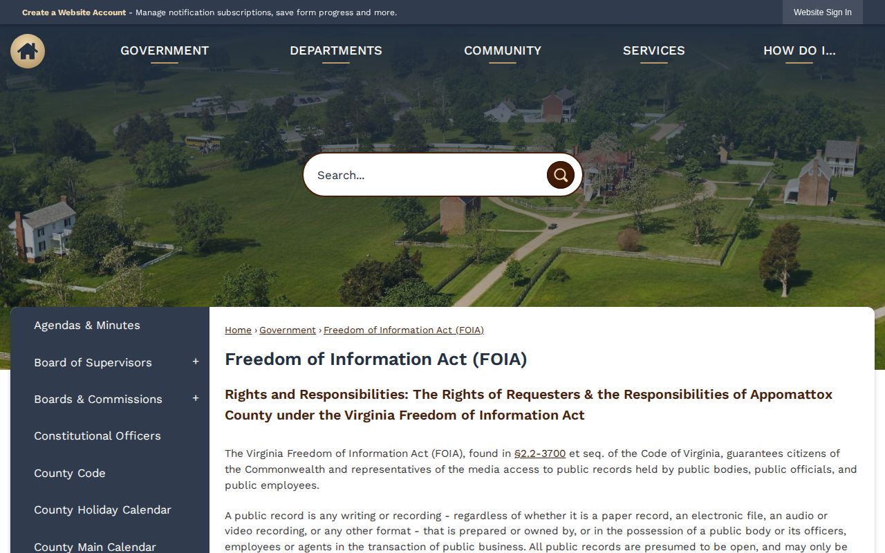 Appomattox County released inmate FOIA record request page