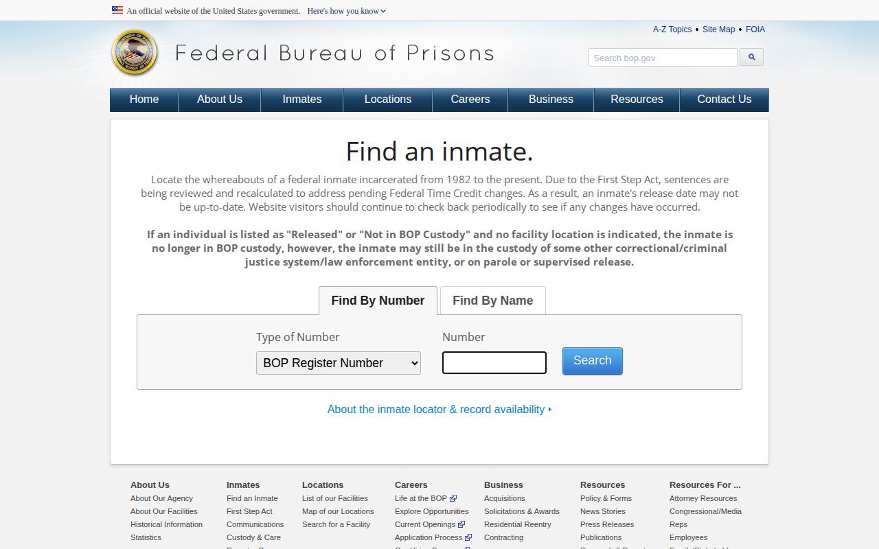 Federal BOP locator for an Appomattox County custody transfer