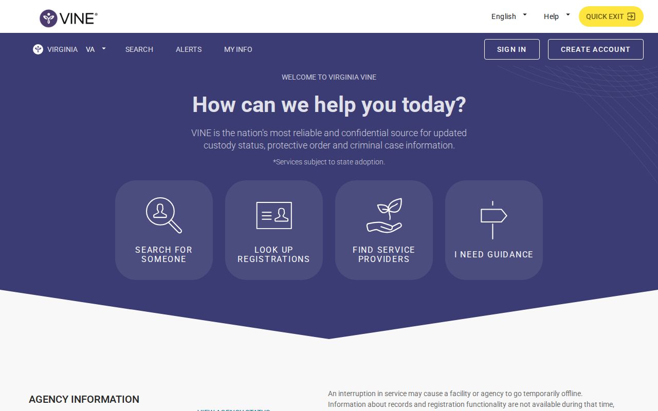 Virginia VINELink search and Appomattox County release notification workflow